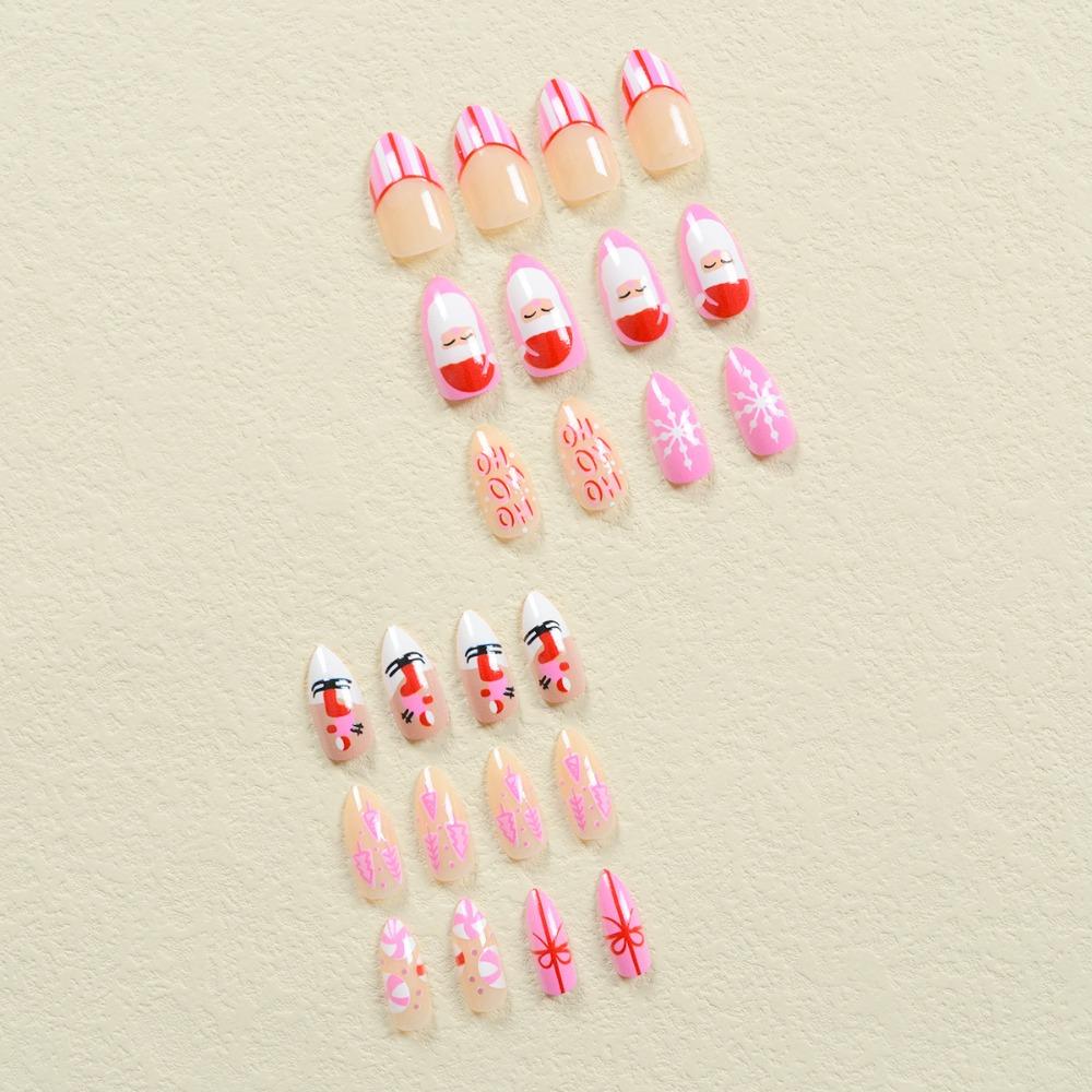 Christmas French Fake Nails Almond Nail Tips Waterproof Press On Nails Girl