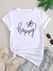 (Asian Size) Women Letter Flower Lovely Cute Tee Top Clothing Casual Short Sleeve T Shirt Fashion Print Lady Female Graphic T-shirts