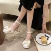 Fashion Women's Fashion Single Shoes Autumn New Round Head Shallow Mouth Butterfly Knot Line with Thick Heel Shoes