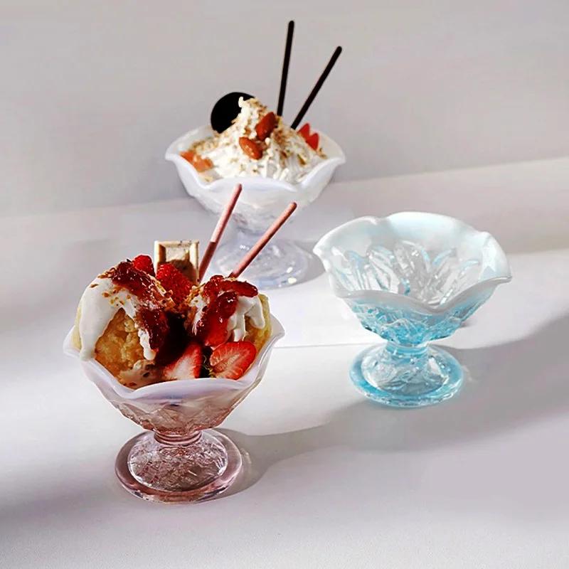 Colored Glass Dessert Cups Ice Cream Cup.Japanese High-end Ice Cream Cup Creative Drinkware Drinking Glasses for Water Coffee