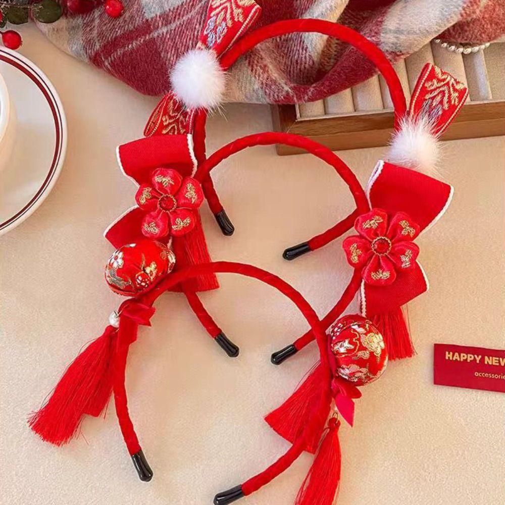 Tassel Hanfu Hair Bun Hair Hoop Plush Ball Red Hairband Simple Chinese New Year Headwear Children