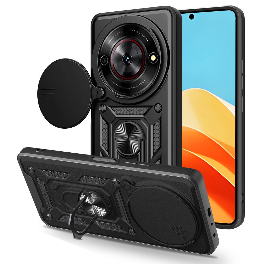 For ZTE Nubia Focus/Blade A75 5G Case with Slide Camera Lid PC+TPU Kickstand Phone Cover