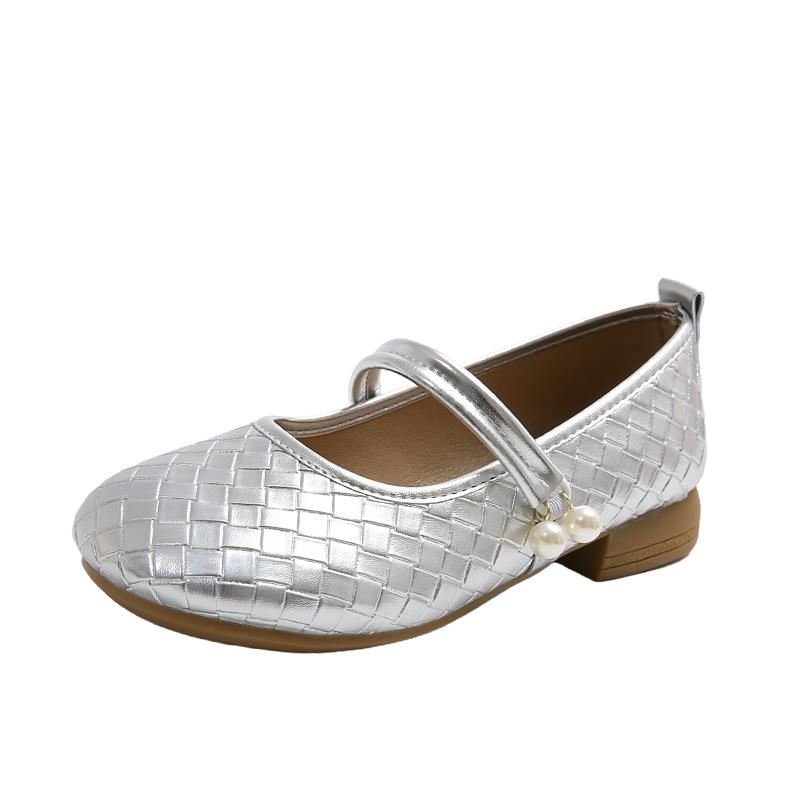 2025 Autumn New Retro Woven Soft Leather Soft Sole Fashion Single Shoes with Pearl Thick Heel Mary Jane Shoes