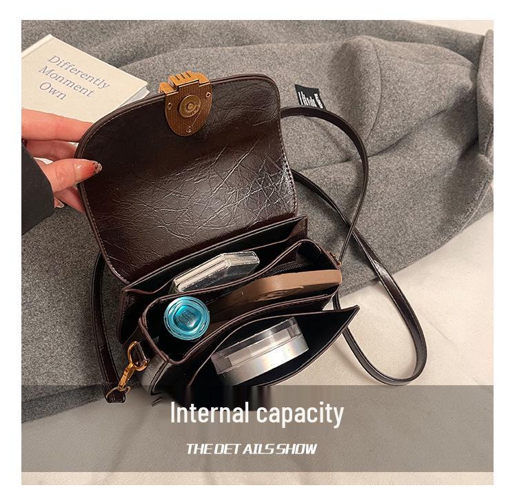 Oil Wax Leather Retro Shoulder Bag - Women's Small Square Bag for Spring 2025 Festival Fashion.