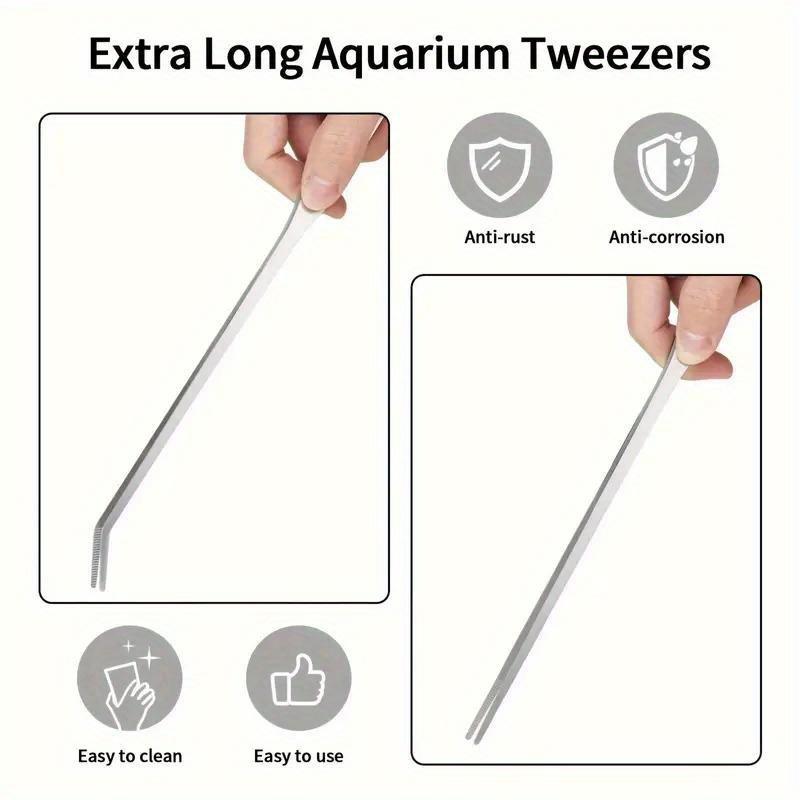 2PC Long Aquarium Tweezers Straight and Curved Tweezers Stainless Steel Reptile Feeding Tongs Terrarium Aquascape Feeder for Lizards Dragon Snake Tank