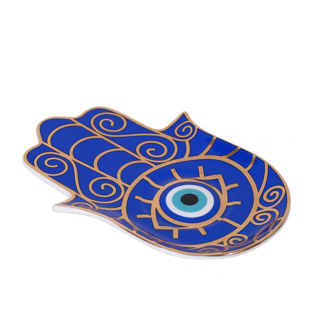 Evil Eye Hand of Fatima Holder,Jewelry Tray, Ring Dish,Decorative White Ceramic Ring Tray for Jewelry, Key Bowl