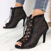 New Women's Sandals Hollow Fish Mouth Mesh Fine Heel High Heel Fashion Breathable Lace Up Women's Boots