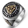Gothic Vintage Nordic Viking Rune Stainless Steel Biker Ring for Men Women Rune Odin Symbol Fashion Men Punk Amulet Jewelry