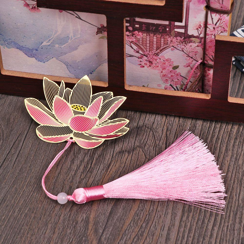 Supplies Hollow Chinese Style Tassel Pendant Painted Pagination Mark Book Clip Brass Bookmark