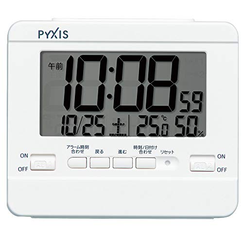 Seiko Clock Table Clock Alarm Clock Wall Clock Digital Temperature and Humidity Display PYXIS Body Size: 9 X 10.5 X 4.2 Cm NR538W