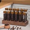 12pcs Single Dose Coffee Bean Storage Tubes Borosilicate Glass Coffee Bean Cellar Container with Lids Wooden Display