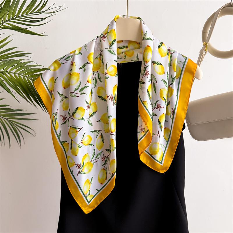 Sweet Spring Summer Flower Print Square Silk Scarf Casual Elegant Thin Breathable Scarf For Women Windproof Head Wrap Gifts