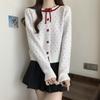 Designer Color Block Round Neck Heart Jacquard Knit Cardigan Spring Loose Long Sleeve Top Sweater Small Coat