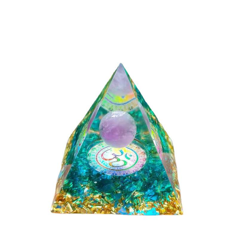 Crystal Pyramid Ornament with Gravel and Resin for Home Decor