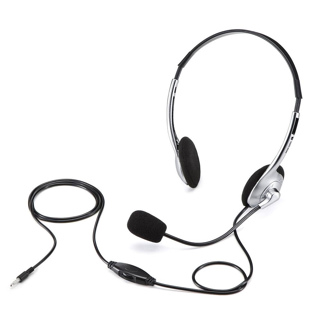 Sanwa Supply Tablet Headset Mini Plug Binaural Type Silver 3.5mm (4 Pole) MM-HS526TAB