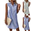 Women's Fashion Striped Sleeveless V-neck Button Loose Shirt Dress