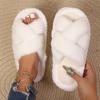Women's Fluffy Cross Strap Fur Slippers Lightweight Soft Warm Plush House Slippers Woman Autumn Winter Flat Indoor Fuzzy Slides