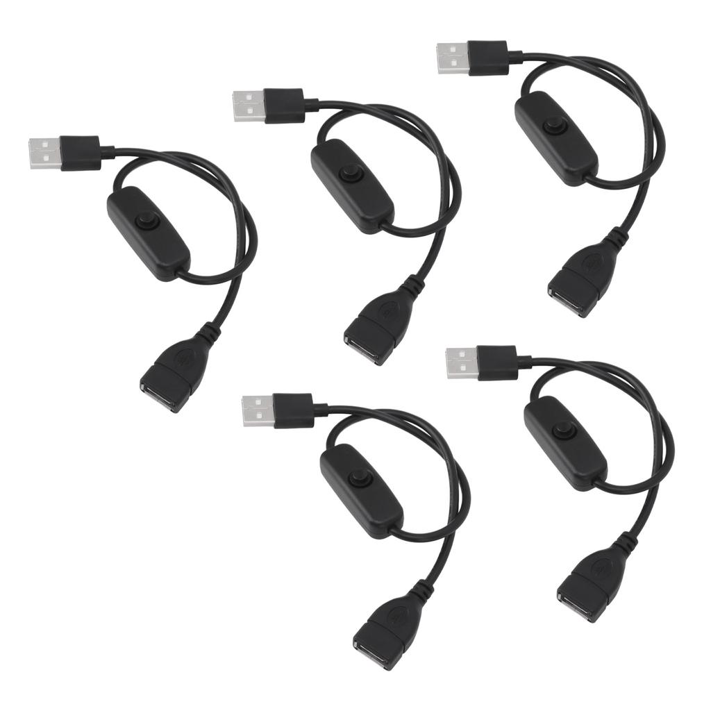 5PCS ON Off Switch Male To Female Cable 2 Pin PVC USB Extension Cable with B Utton for Driving Recorder LED Lights Black