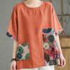 Vintage Crew Neck Short Sleeve for Women Summer Floral Print Patchwork Cotton Breathable T-shirt Loose Lightweight Comfortable Work Vacation T-shirt