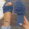 Fashion Bowtie Decor Denim Flat Slippers for Women 2025 Summer Comfort Light Beach Shoes Woman Plus Size Soft Sole Non Slip Casual Shoes