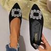 2024 New Spring and Autumn Flat Shoes Women's Shoes Pointed Diamond Metal Square Buckle Single Shoes