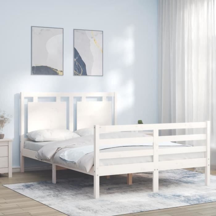 VidaXL Bed Frame with Headboard White 120x200 Cm Solid Wood 3194047