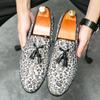 New Casual Leather Shoes Large Size Tassel Leopard Leather Shoes Men Loafers Flat Slip On Shoes Men Fashion British Style Loafers