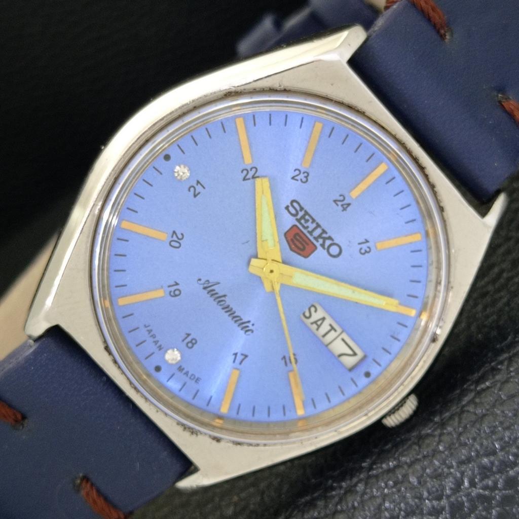 VINTAGE SEIKO 5 AUTOMATIC 6309A JAPAN MENS SKY BLUE COLOR DIAL WATCH A500835-5 R154-a500835