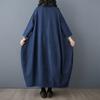 Women Plus Size Dress Solid Fashion Casual Denim Basic Long Dress Cotton Vintage Loose Blue Clothing