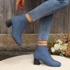 Fashion Shoes Female 2024 Fashion Zipper Women's Boots Winter Denim Square Toe Solid Short Barrel Chunky Heel Casual Nude Boots Zapatos