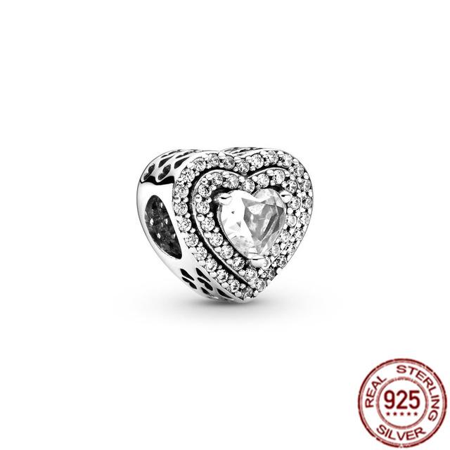 Sparkling Leveled Heart & Family Infinity Red Heart Charm 925 Sterling Silver Women Jewelry Beads Fit Original Fasion Bracelet