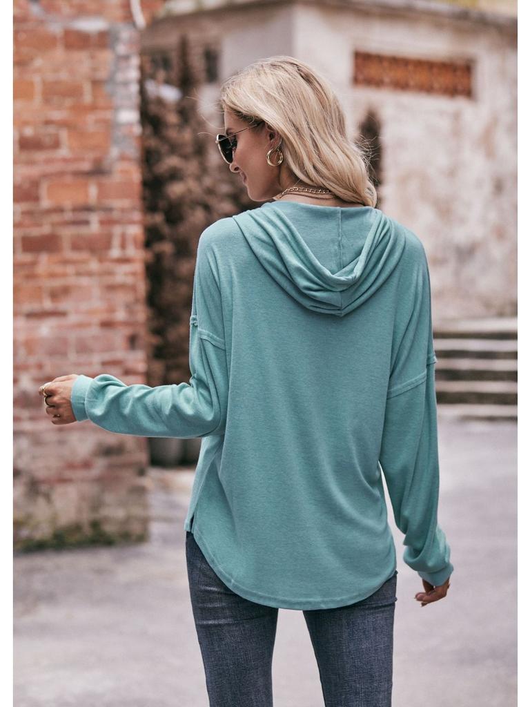 2024 New Autumn Winter Hooded Sweatshirts Women Fashion Buttons V-neck Long Sleeve Pullovers Ladies Casual Loose Hoodies