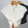 New Chinese Pleated Chiffon Shirt for Women New Style Stand Collar Button Short-sleeved T-shirt Design Niche Chiffon Shirt