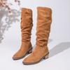 2024 Winter New Luxury Hollow Designer Womens Casual Boots Outdoor Office Walking Non-slip Chunky Heel Khaki Womens Cowboy Boots