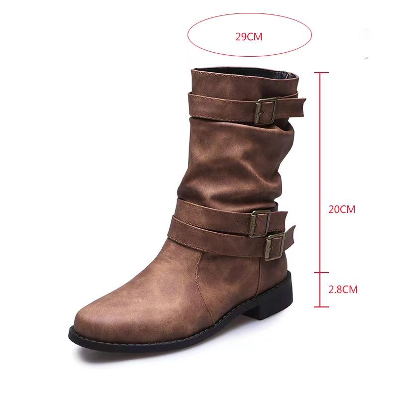 New Mid Calf Boots Women Autumn Winter Fashion Buckle Westward Ladies Chelsea Botas Mujer Round Toe Ladies Boots D105