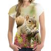 Summer Round Neck 3D Squirrel Pattern Printed Top Fashionable Casual Cute Short Sleeved Women's T-shirts