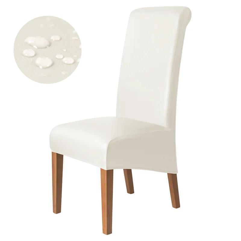 1PC Stretch Dining Chair Cover PU Leather Waterproof Chair Slipcovers Long Back Solid Color Seat Covers Banquet El Decor