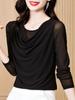 2023 Black Mesh Lace Top: Women's Fashionable Spring & Autumn Bottoming Shirt