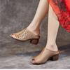 Retro Peep Toed Versatile Slippers Genuine Leather Hollow-out Breathable Kitten Heels Women's Sandals