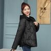Women Winter Coat Fake Two-piece Zipper Button Closure Padded Hooded Turn-down Collar