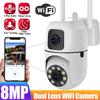 8MP Dual Lens IP Camera Dual Screen WiFi Cameras PTZ Outdoor Color Night Auto Tracking CCTV Security Protection Surveillance Cam