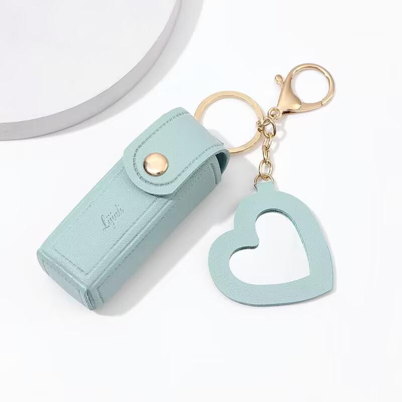 Mini Heart Mirror Lipstick Pouch: Portable Makeup & Coin Purse Keychain