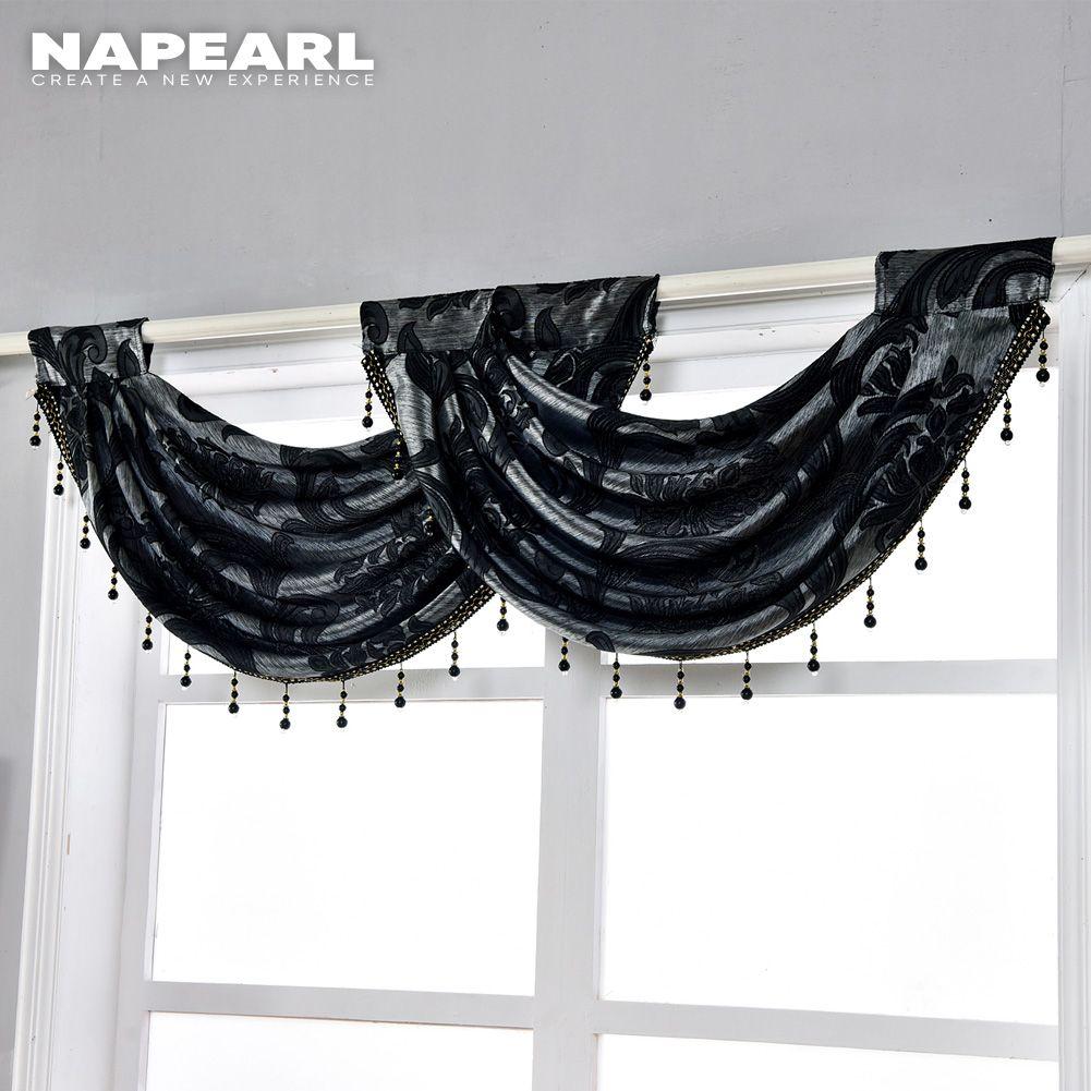 1 PC NAPEARL Luxury Flower Retro Style Wave Curtain Beaded Valance Design Fashion Window Jacquard Curtain Home Decor