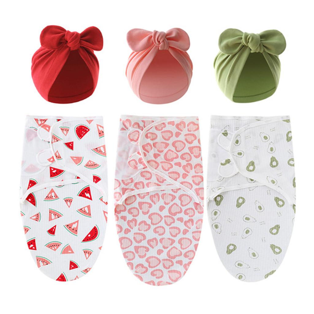 Pack of 2pcs Baby Blanket Set with Bowknot Beanie Hat Soft Breathable Sleepsack 0-1 Year Newborns Wrap Towel & Bonnet