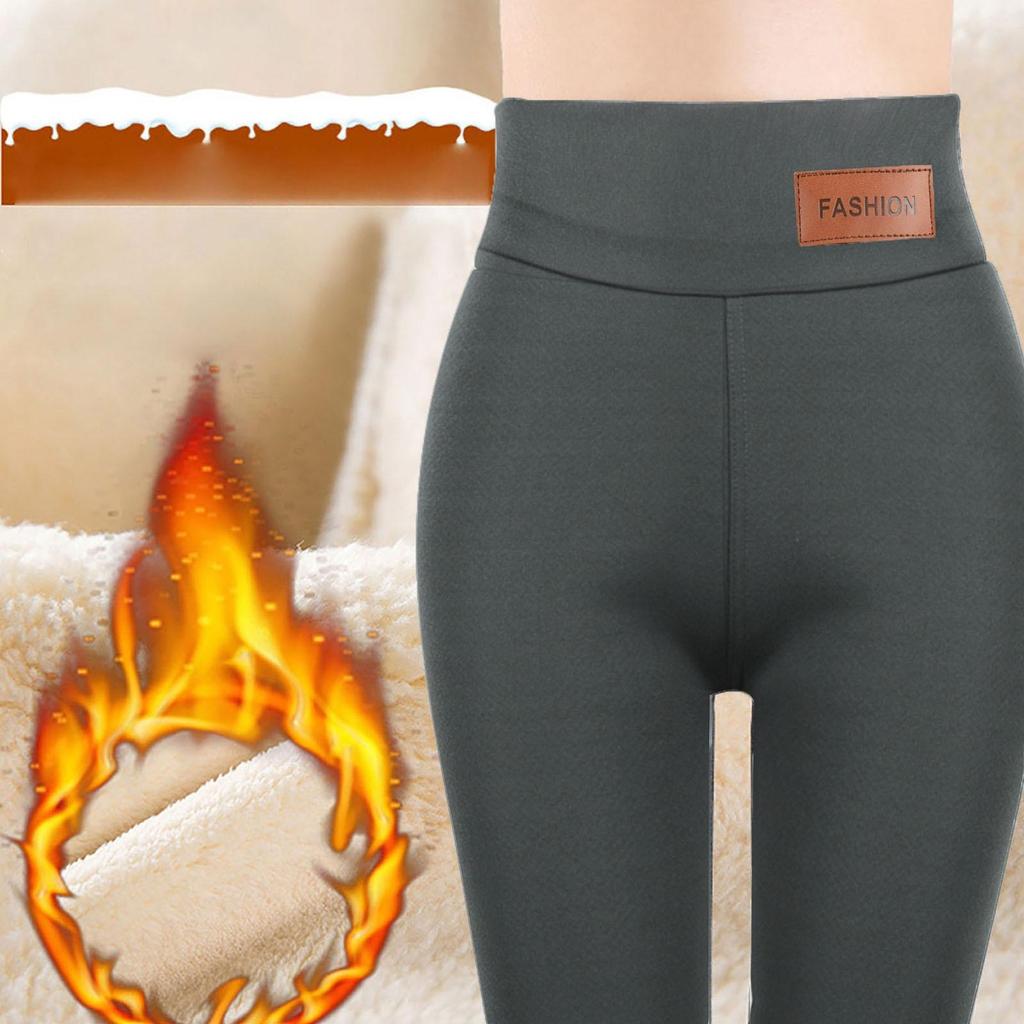 Women Solid Warm Winter Tight Thick Velvet Wool Cashmere Pants Trousers