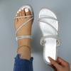 Fashion Summer Women's Sandals Flats Shiny Rhinestone Slippers Fashionable Women's Beach Slippers Slip-on Casual Shoes Slides