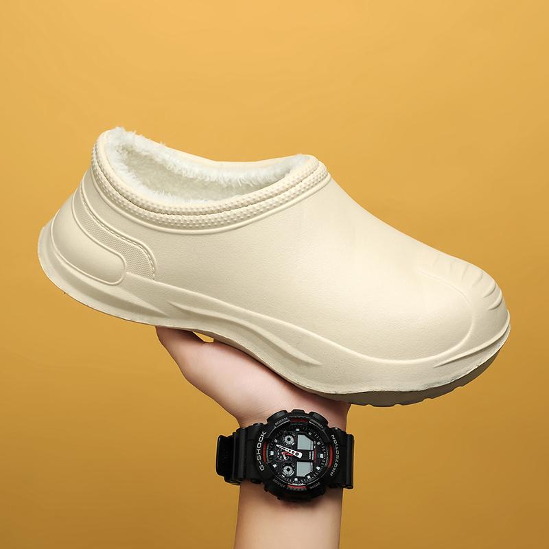 Platform Height Increase Men Plush Warm Chef Shoes Outdoor Garden Clogs Proffesional Waterproof Oilproof Non-Slip Kitchen Shoes
