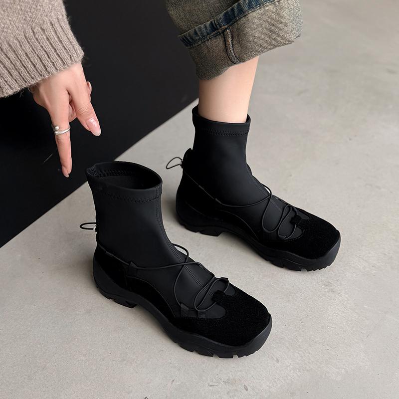 2025 New Women's Fashion Boots Round Toe Platform Sole Casual Short Boots Outdoor Sport Hiking One Kick Plus-size Women's Shoes