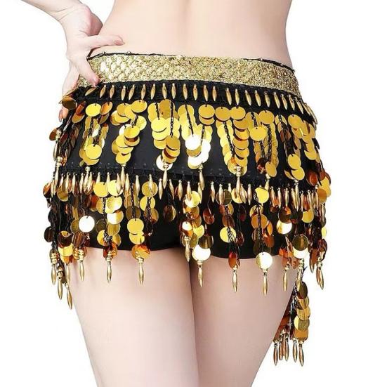 Belly Dance Waist Chain Sequins Hip Scarves Double Tier Waist Tassel Dance Practice Dress Accessories for Latin Dance Belly Dance Performances