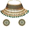Traditional Brass Gold Plated Synthetic Stone & Bead Collar Necklace Set For Women
